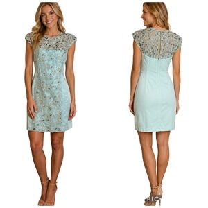 New French Connection Mint Green Tea Tree Beaded Lace Cocktail Sheath Dress 10